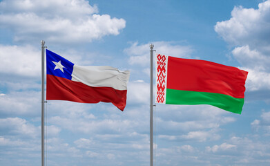 Belarus and Chile flags, country relationship concept