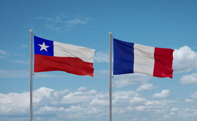 Chile and France flags, country relationship concept