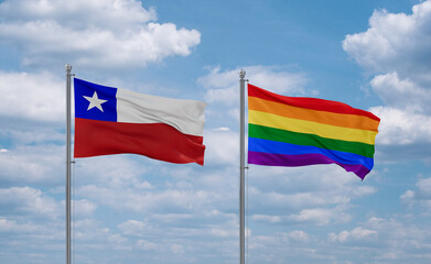 Gay Pride and Chile flags, country relationship concept