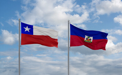 Haiti and Chile flags, country relationship concept