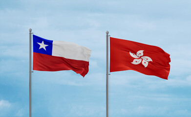 Hong Kong and Chile flags, country relationship concept
