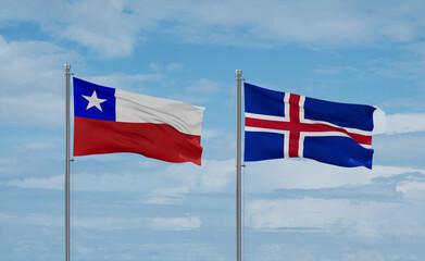 Iceland and Chile flags, country relationship concept