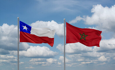 Morocco and Chile flags, country relationship concept