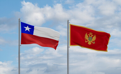 Montenegro and Chile flags, country relationship concept