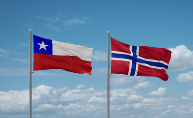 Norway and Chile flags, country relationship concept