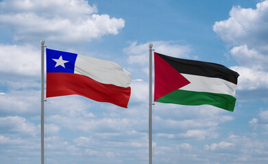 Palestine and Chile flags, country relationship concept