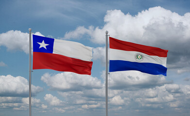 Paraguay and Chile flags, country relationship concept