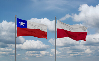 Poland and Chile flags, country relationship concept