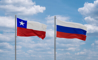 Russia and Chile flags, country relationship concept