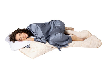 PNG girl with pillow isolated on white background.