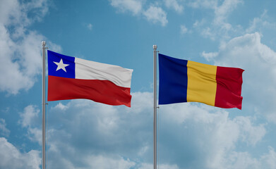 Romania and Chile flags, country relationship concept