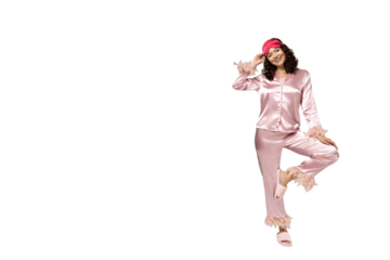 PNG girl in bed isolated on white background.