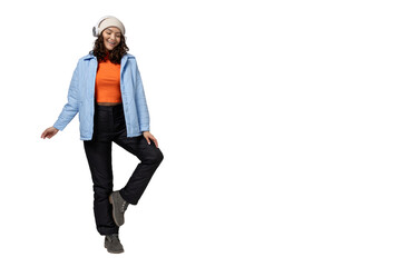 PNG of a girl in headphones isolated on a white background.