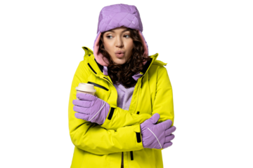 PNG girl with coffee isolated on white background.