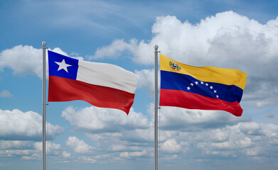 Venezuela and Chile flags, country relationship concept
