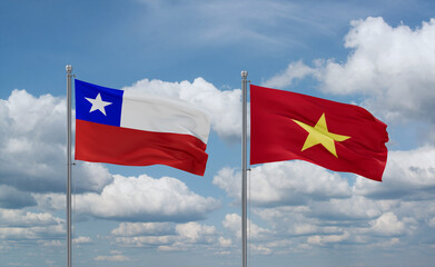 Vietnam and Chile flags, country relationship concept