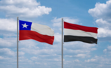 Yemen and Chile flags, country relationship concept