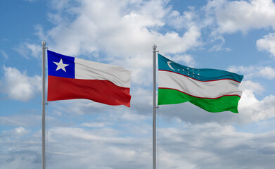 Uzbekistan and Chile flags, country relationship concept