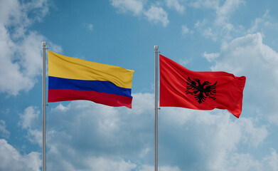 Colombia and Albania national flags, country relationship concept