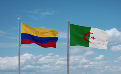 Colombia and Algeria national flags, country relationship concept