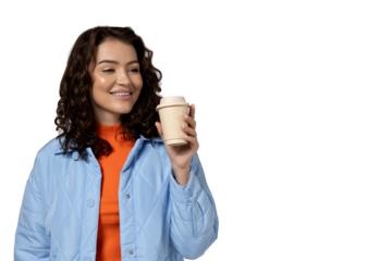 PNG girl with coffee isolated on white background.