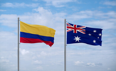 Australia and Colombia flags, country relationship concept