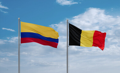 Belgium and Colombia flags, country relationship concept