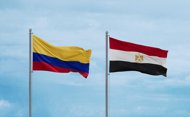 Egypt and Colombia flags, country relationship concept