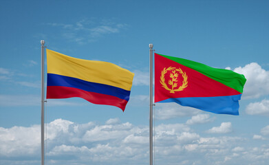 Eritrea and Colombia flags, country relationship concept