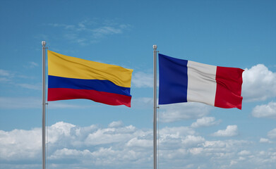Colombia and France flags, country relationship concept