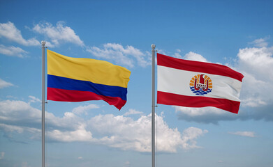 Colombia and French Polynesia flags, country relationship concept