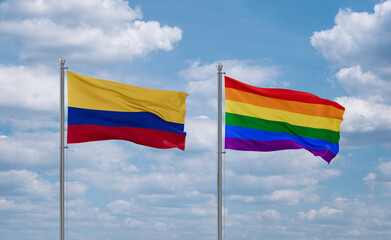 Gay Pride and Colombia flags, country relationship concept