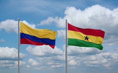 Ghana and Colombia flags, country relationship concept