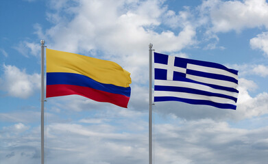 Greece and Colombia flags, country relationship concept