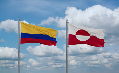 Greenland and Colombia flags, country relationship concept