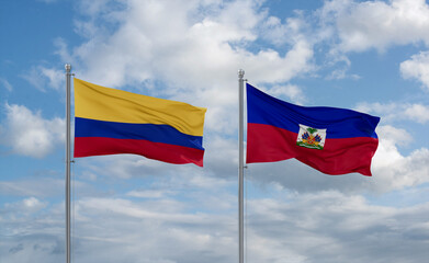 Haiti and Colombia flags, country relationship concept