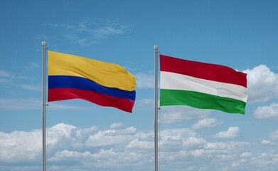 Hungary and Colombia flags, country relationship concept