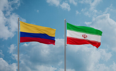 Iran and Colombia flags, country relationship concept