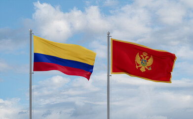 Montenegro and Colombia flags, country relationship concept