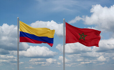 Morocco and Colombia flags, country relationship concept