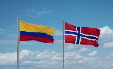 Norway and Colombia flags, country relationship concept