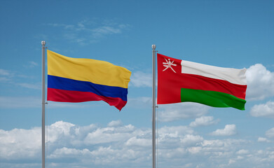Oman and Colombia flags, country relationship concept