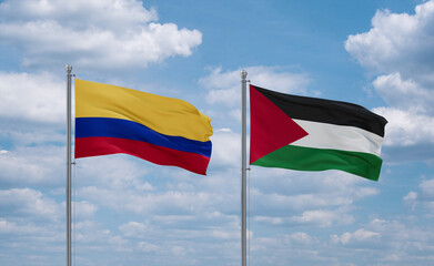 Palestine and Colombia flags, country relationship concept