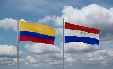 Paraguay and Colombia flags, country relationship concept