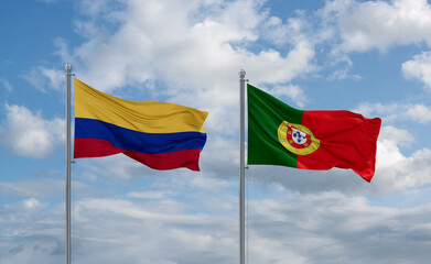 Portugal and Colombia flags, country relationship concept