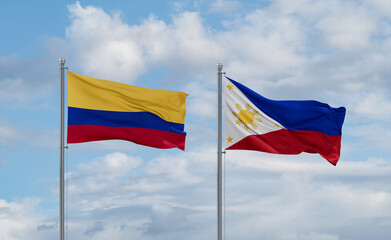 Philippines and Colombia flags, country relationship concept