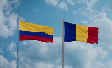 Romania and Colombia flags, country relationship concept