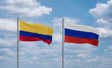 Russia and Colombia flags, country relationship concept