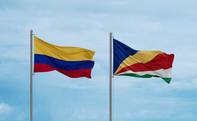 Seychelles and Colombia flags, country relationship concept