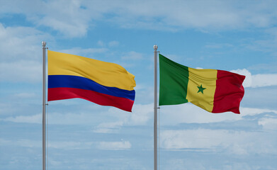 Senegal and Colombia flags, country relationship concept